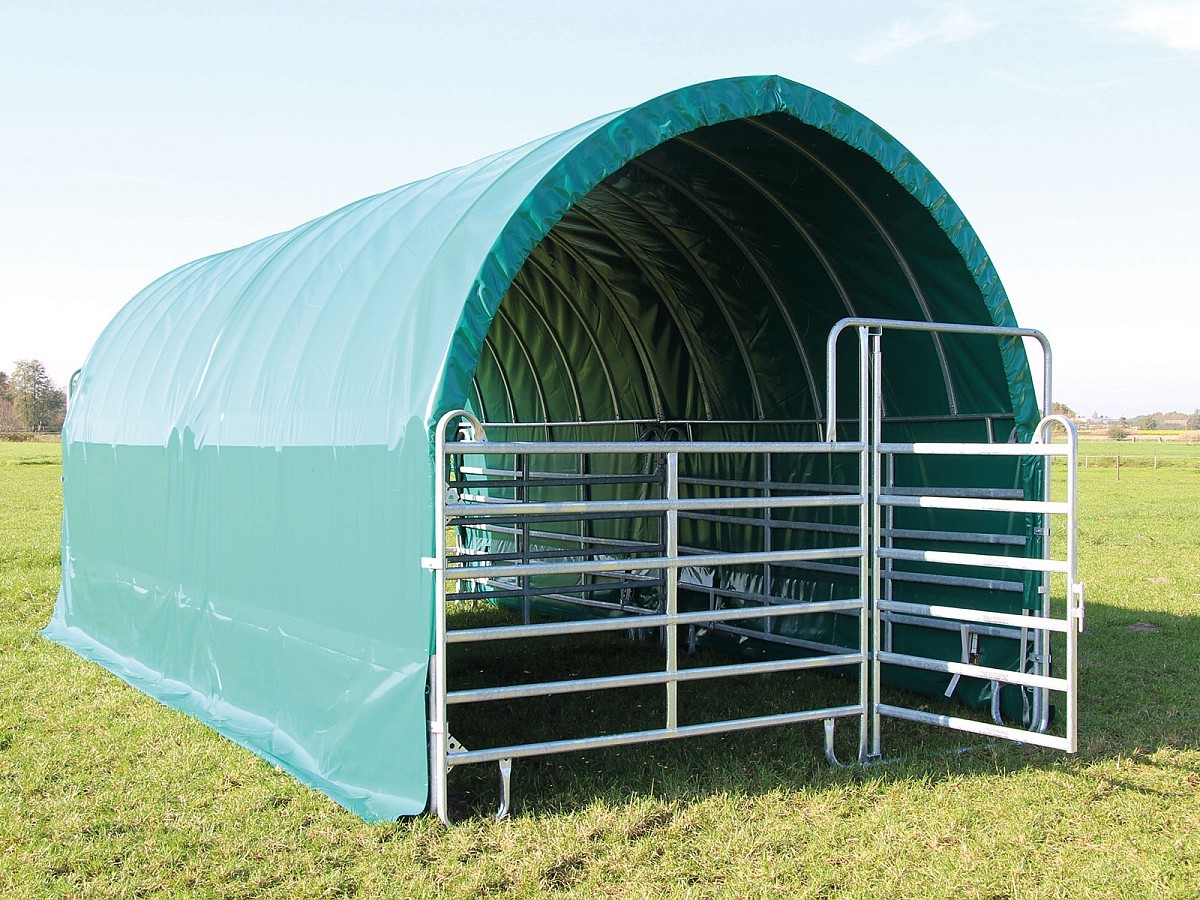 GROWI® Rundbogen-Weideunterstand 7,20 x 3,60 x 3,25 m mit Tor