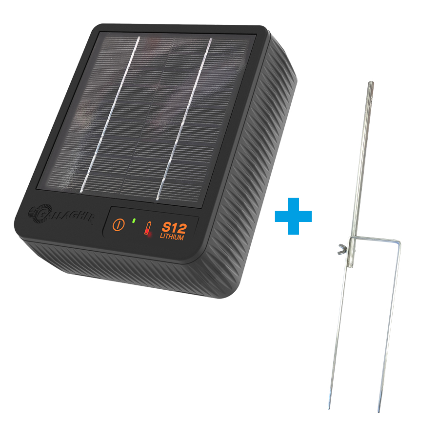 GALLAGHER S12li Solar-Weidezaungerät inkl. Akku mit gratis Standfuß