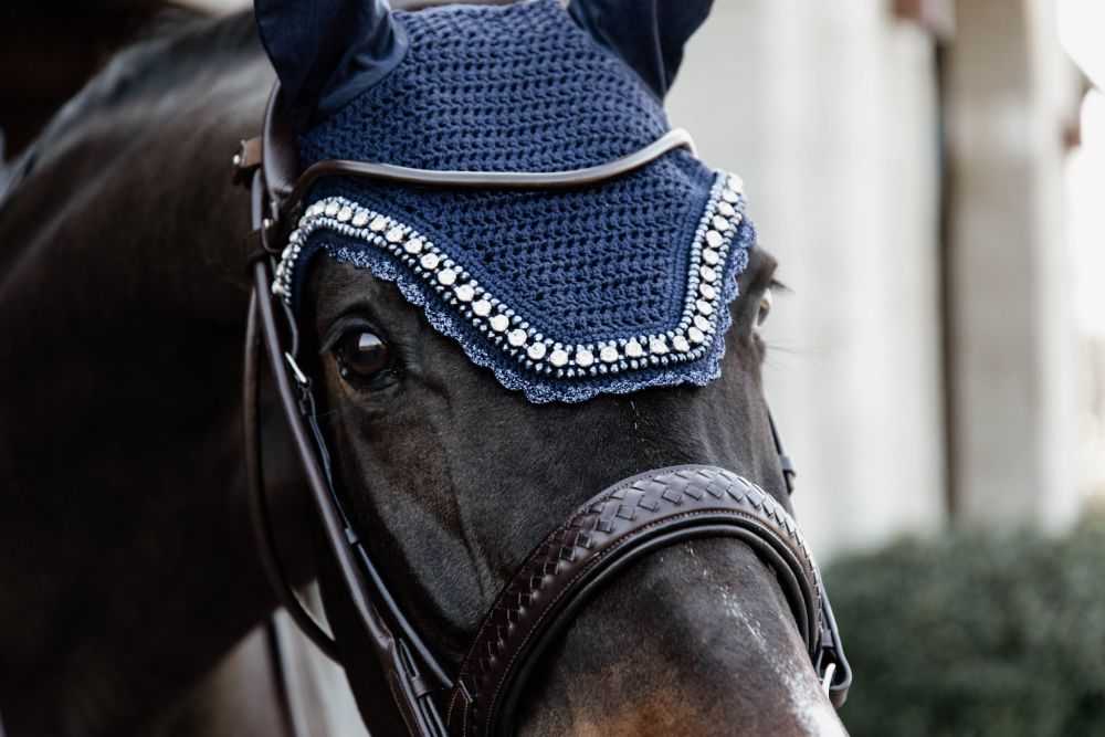KENTUCKY® HORSEWEAR Fliegenhaube Wellington Big Stone & Pearls, marine