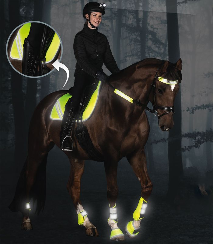 WALDHAUSEN REFLEX Schabracke Neongelbe Waldhausen REFLEX Schabracke mit Reflektorstreifen am Pferd für mehr Sicherheit beim Reiten im Dunkeln.