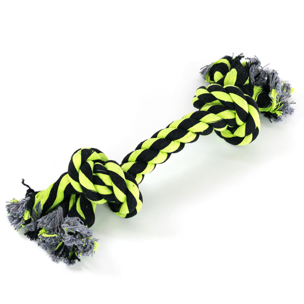 Procyon XXL-Kauseil Procyon XXL Kauseil für Hunde aus Baumwolle in Schwarz und Neongrün mit zwei großen Knoten und Fransen.