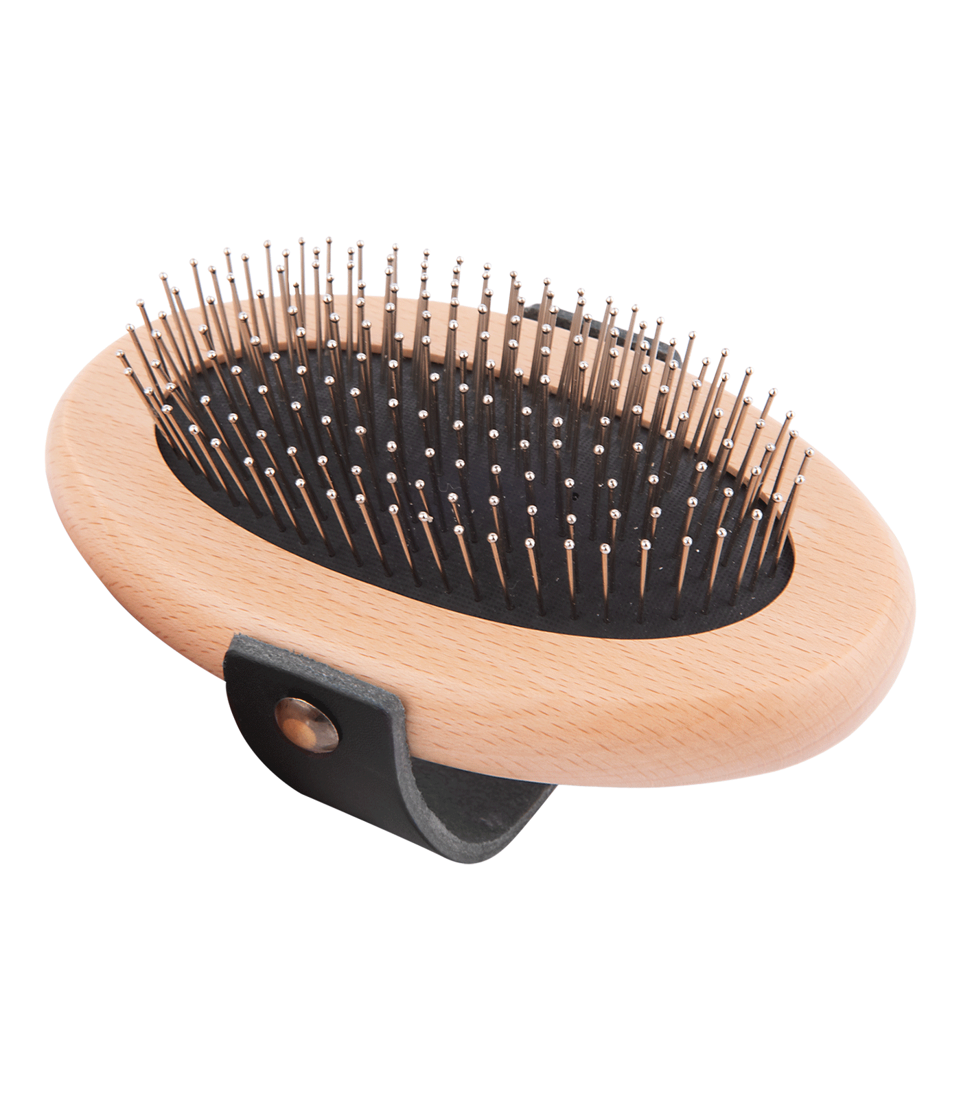 Ovale Mähnen- und Schweifbürste der Waldhausen Exclusive Line aus hellem Holz mit Metallstiften und Handschlaufe.