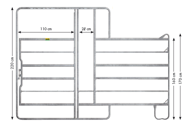 Weidepanel mit Fressgitter und Tor - Panel 6- Höhe 2,20 m