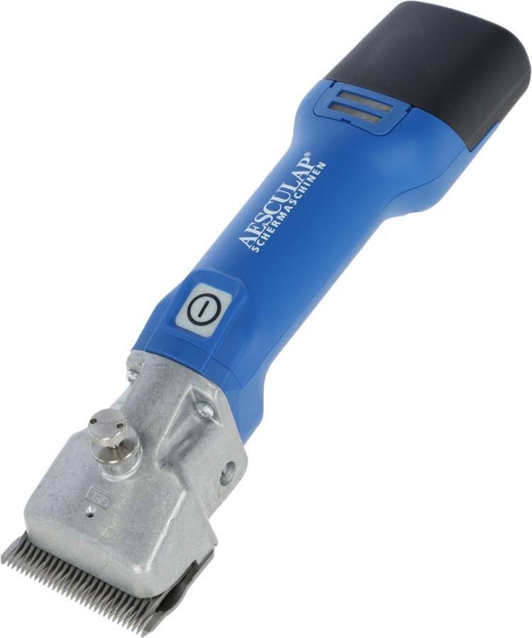 AESCULAP Econom CL Akkuschermaschine für Rinder in Blau mit silbernem Scherkopf und Schermesser-Set GT502, GT501.