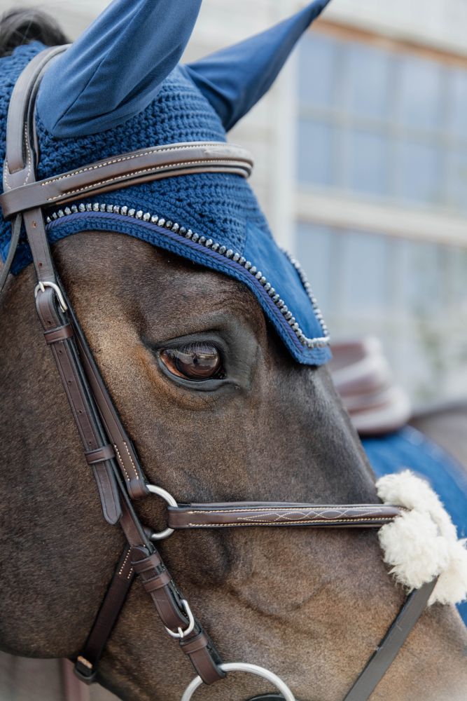 KENTUCKY® HORSEWEAR Fliegenhaube Wellington Velvet Pearls, marine