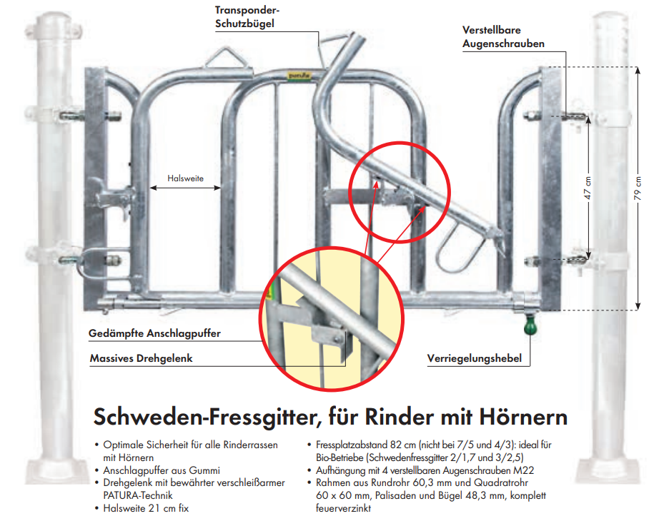 PATURA Schwedenfressgitter - für Rinder mit Hörnern