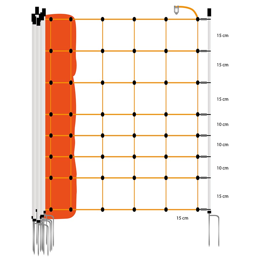 GALLAGHER Schafsnetz, 90 cm, 50 m, weiße Pfähle