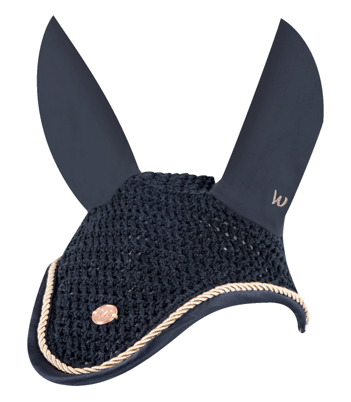 Waldhausen Fliegenohren Modern Ros in Nachtblau aus Baumwolle mit elastischen Ohren und roségoldener Kordel.