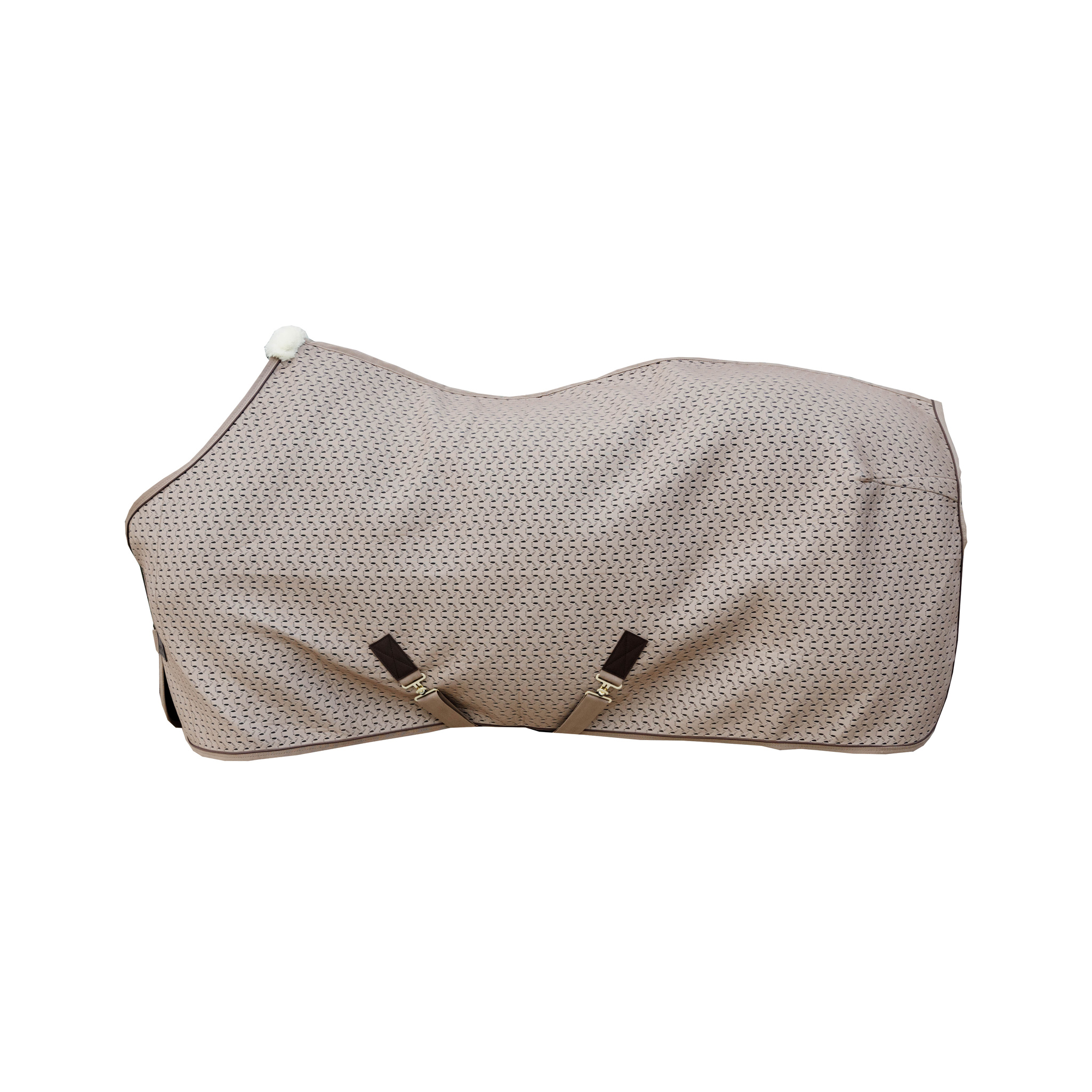 Abschwitzdecke 4D Spacer in Beige aus atmungsaktivem Mesh-Gewebe mit Kreuzbegurtung und Widerristpolster.