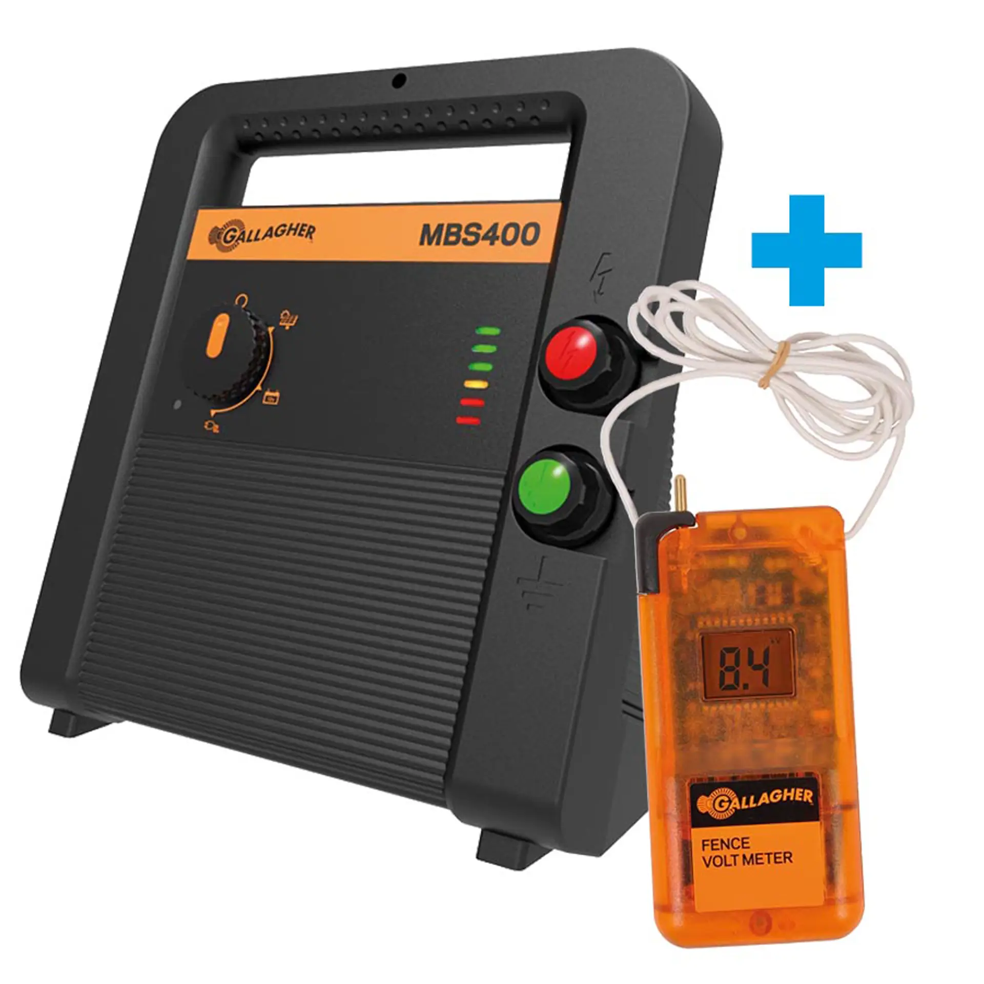 GALLAGHER MBS400 Multipower-Weidezaungerät ( 230 V/12 V/Solar) mit gratis Voltmeter