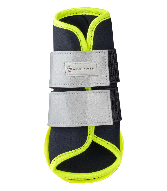 WALDHAUSEN REFLEX Gamasche, neongelb WALDHAUSEN REFLEX Gamasche in Schwarz mit neongelben Rändern und zwei breiten reflektierenden Klettverschlüssen.