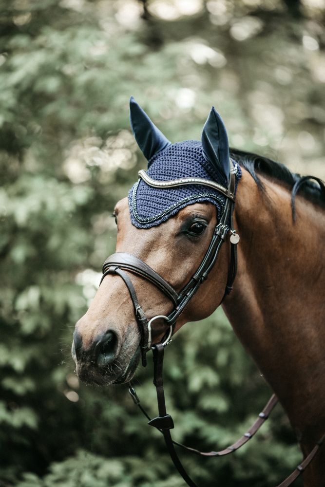 KENTUCKY® HORSEWEAR Fliegenhaube Stone & Pearl lang Soundless, marine