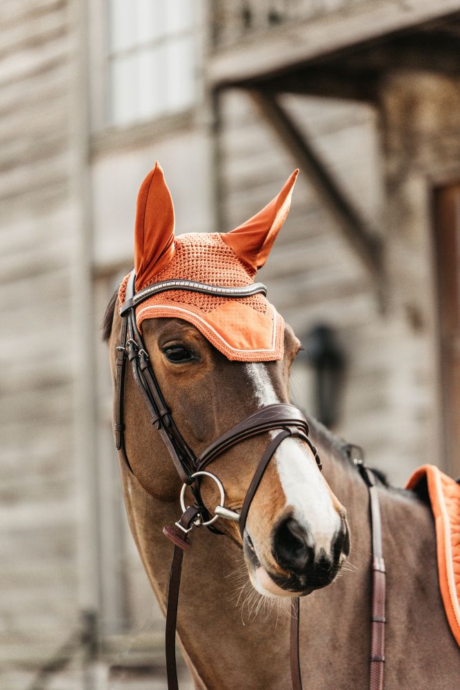 KENTUCKY® HORSEWEAR Fliegenhaube Wellington Velvet, orange