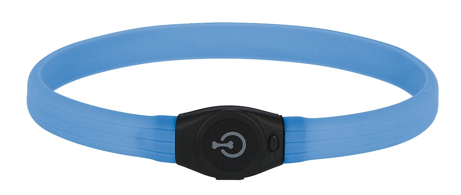 Kerbl LED-Halsband Maxi Safe in Hellblau aus flexiblem Silikon für Hunde, mit schwarzem Schalter