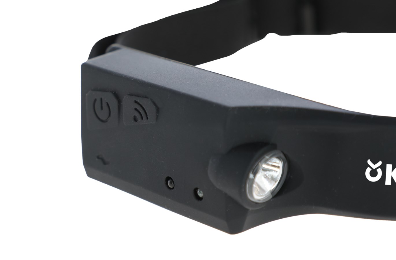KERBL LED-Kopflampe HeadFire 280 in Schwarz mit Sensorsteuerung in der Detailansicht von der Seite.