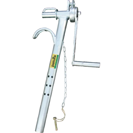 Patura Vorderfußwinde aus verzinktem Stahl mit Handkurbel und Kette für die Klauenpflege bei Rindern.