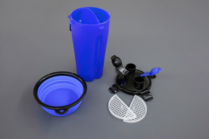 KERBL Futter- und Wasserbehälter 2x350ml, inkl. Reisenapf, blau
