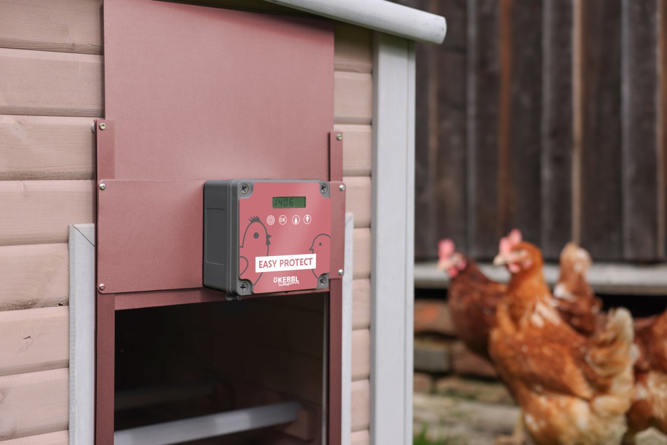 KERBL Automatische Hühnerklappe Komplettset EasyProtect; Rosé Edition, Breite 28,5 cm x Höhe 25 cm