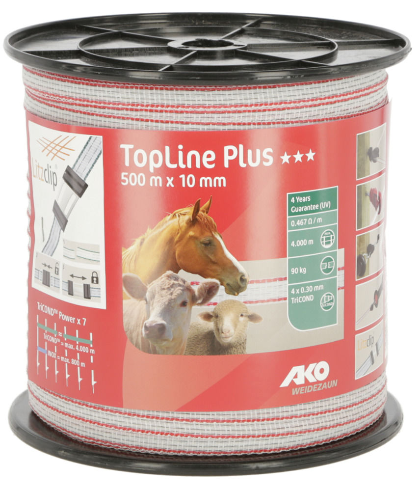 AKO TopLine Plus Weidezaunband weiß/rot, Breite 10 mm